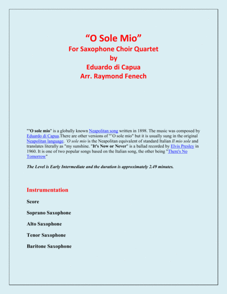 O Sole Mio Saxophone Choir Quartet Soprano Sax Alto Sax Tenor Sax And Baritone Sax Page 2