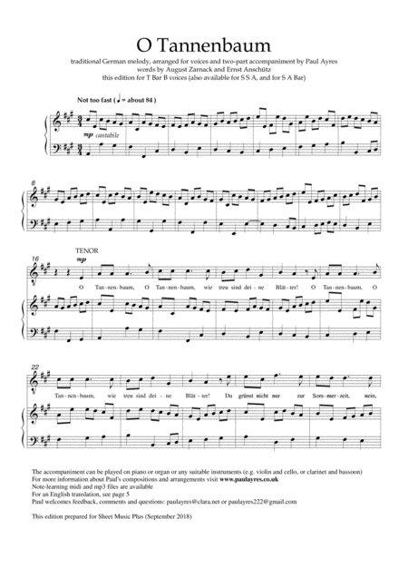 O Tannenbaum Arranged For Mens Voices With Accompaniment Page 2