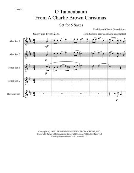 O Tannenbaum From A Charlie Brown Christmas For Sax Quintet Page 2