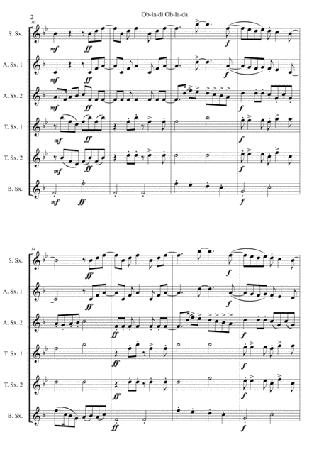 Ob La Di Ob La Da For Saxophone Sextet Page 2