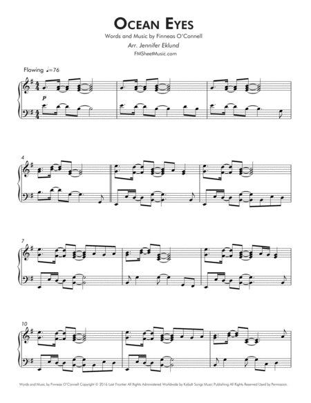 Ocean Eyes Intermediate Piano Page 2