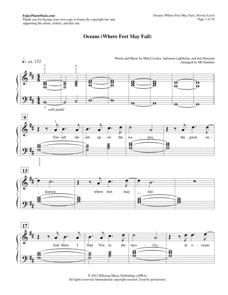 Oceans Where Feet May Fail Easy Piano Page 2