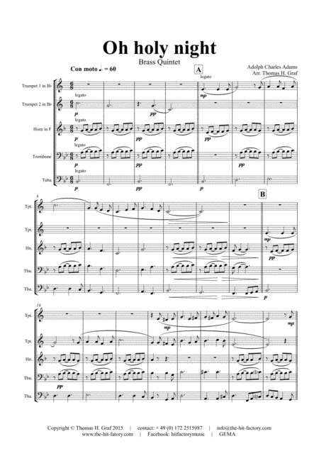 Oh Holy Night Cantique De Nol Christmas Song Brass Quintet Page 2