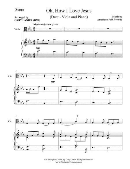 Oh How I Love Jesus Duet Viola Piano With Parts Page 2
