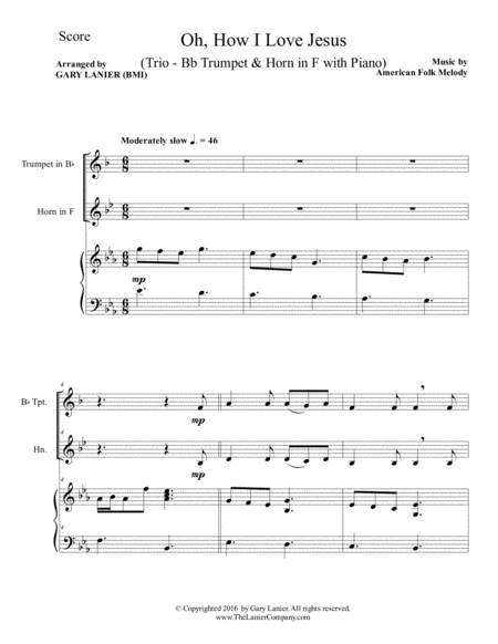 Oh How I Love Jesus Trio Bb Trumpet Horn In F And Piano With Parts Page 2