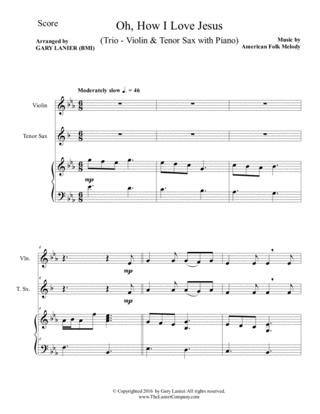 Oh How I Love Jesus Trio Violin Tenor Sax With Piano Including Parts Page 2