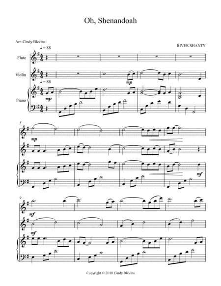 Oh Shenandoah Arranged For Piano Flute And Violin Page 2