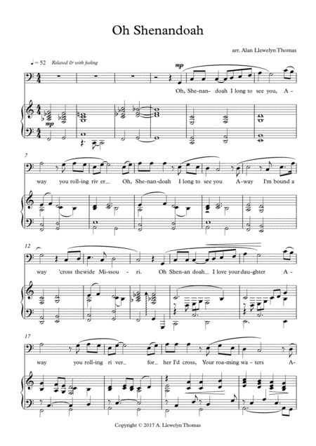 Oh Shenandoah For Low Voice Piano Page 2