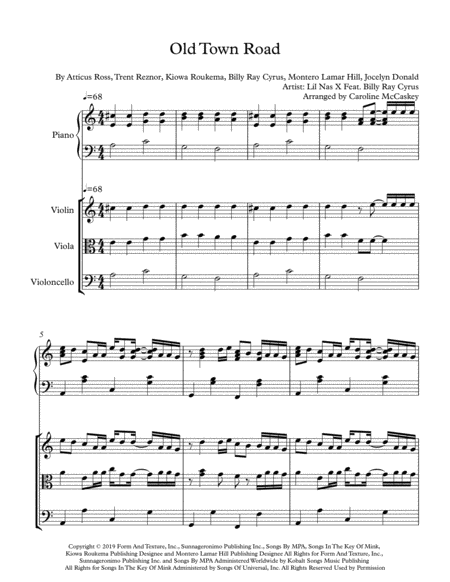 Old Town Road Remix For Intermediate Piano Quartet Piano Violin Viola And Cello Page 2