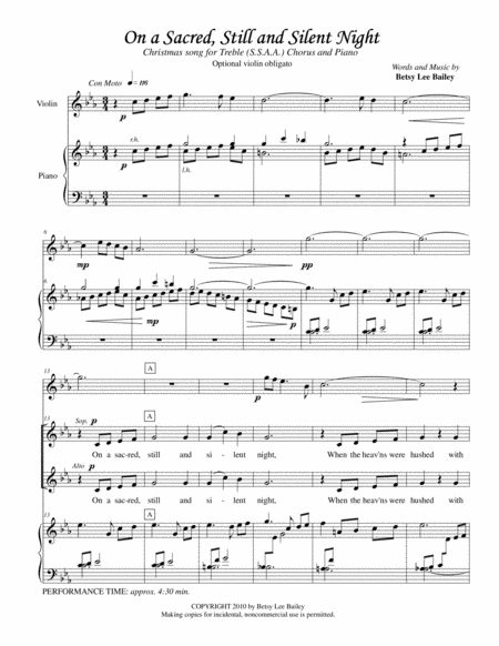 On A Sacred Still And Silent Night Ssaa With Violin Obligato Page 2