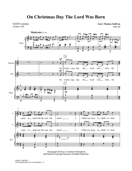 On Christmas Day The Lord Was Born Mixed Chorus Satb With Piano Page 2