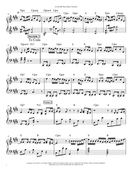 On My Way By Alan Walker Piano Version Page 2