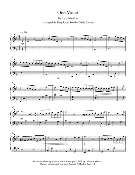 One Voice Easy Piano Solo Page 2