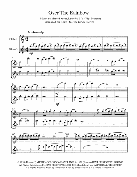 Over The Rainbow From The Wizard Of Oz Arranged For Flute Duet Page 2