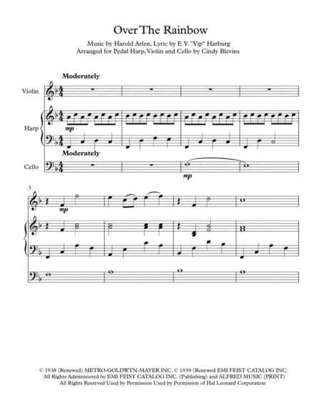 Over The Rainbow From The Wizard Of Oz Arranged For Pedal Harp Violin And Optional Cello Page 2
