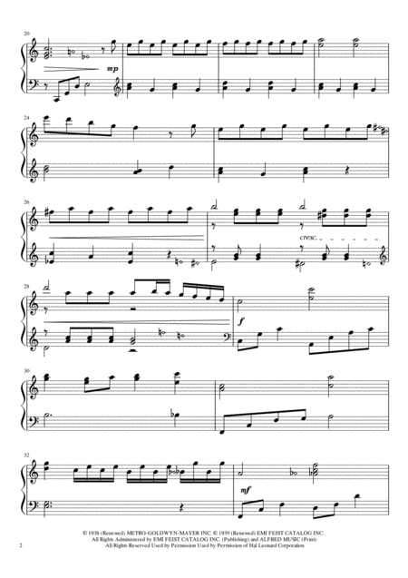 Over The Rainbow From The Wizard Of Oz Lever Harp Arrangement Page 2