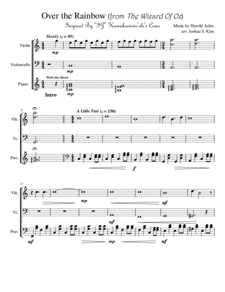 Over The Rainbow In Hawaiian Style For Trio Violin Cello Piano With One Hand Page 2