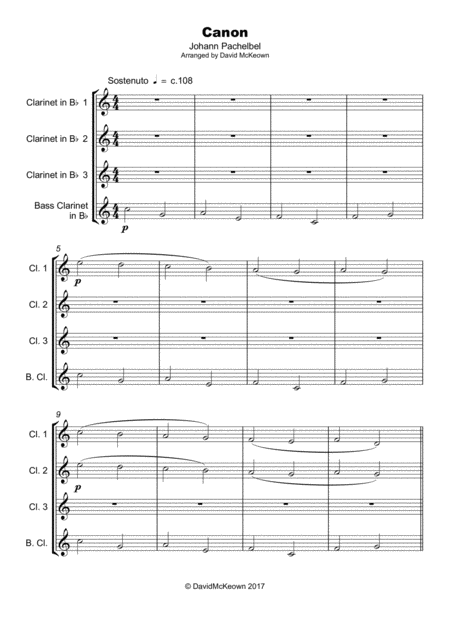 Pachelbels Canon In D For Clarinet Quartet Or Clarinet Choir Page 2