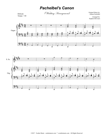 Pachelbels Canon Wedding Arrangement Duet For Soprano And Tenor Saxophone With Organ Accompaniment Page 2