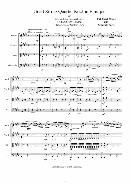 Paganini Great String Quartet In E Major Complete Score And Parts Page 2