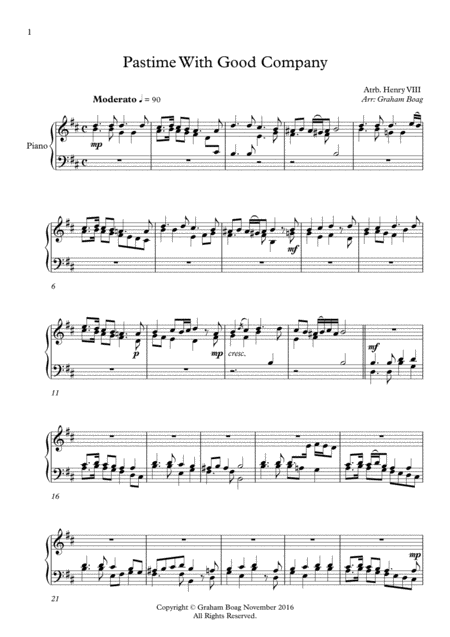 Pastime With Good Company For Piano Page 2