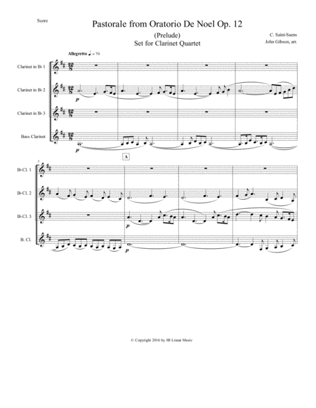 Pastorale From Oratorio De Noel For Clarinet Quartet Page 2