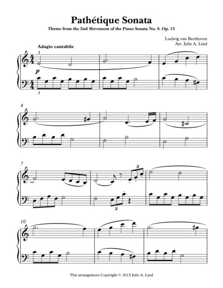 Pathetique Simplified Theme From The 2nd Movement Of The Piano Sonata No 8 Op 13 Page 2