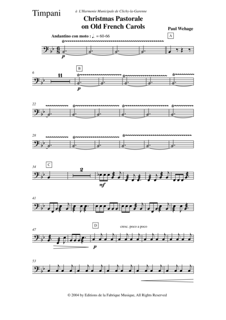 Paul Wehage Christmas Pastorale On Old French Carols For Concert Band Timpani Part Page 2