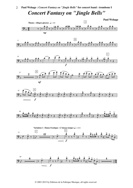 Paul Wehage Concert Fantasy On Jingle Bells Theme And Five Variations On The Carol By Pierpont For Concert Band 1st Trombone Part Page 2