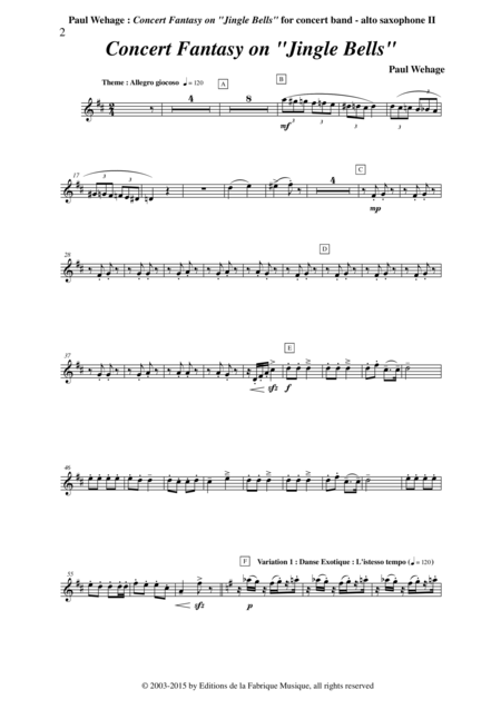 Paul Wehage Concert Fantasy On Jingle Bells Theme And Five Variations On The Carol By Pierpont For Concert Band 2nd Alto Saxophone Part Page 2