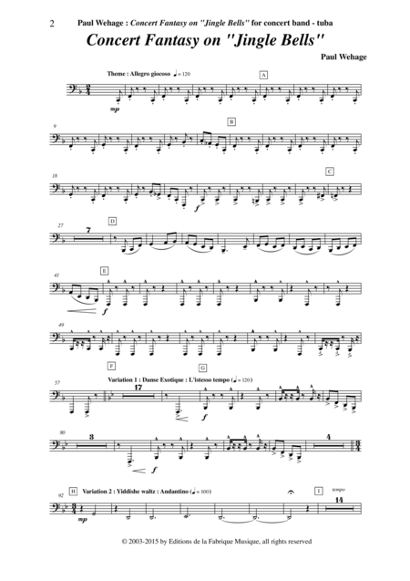 Paul Wehage Concert Fantasy On Jingle Bells Theme And Five Variations On The Carol By Pierpont For Concert Band Tuba Part Page 2