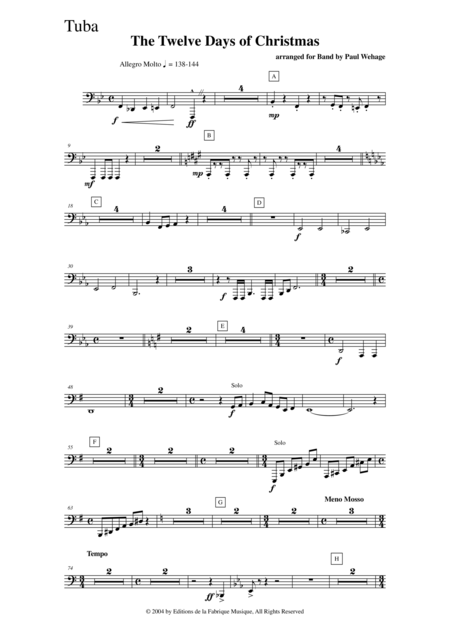 Paul Wehage The Twelve Days Of Christmas Arranged For Concert Band Tuba Part Page 2