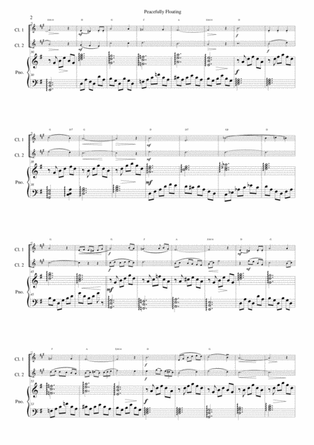 Peacefully Floating For 2 Clarinets And Piano And Optional Guitar Chords Page 2