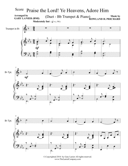 Praise The Lord Ye Heavens Adore Him Duet Bb Trumpet Piano With Score Part Page 2