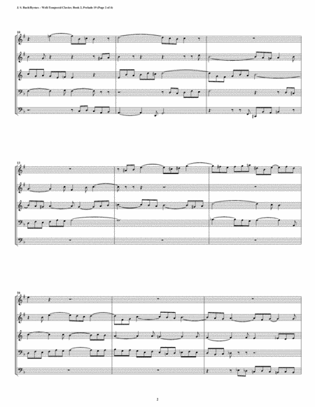 Prelude 19 From Well Tempered Clavier Book 2 Conical Brass Quintet Page 2