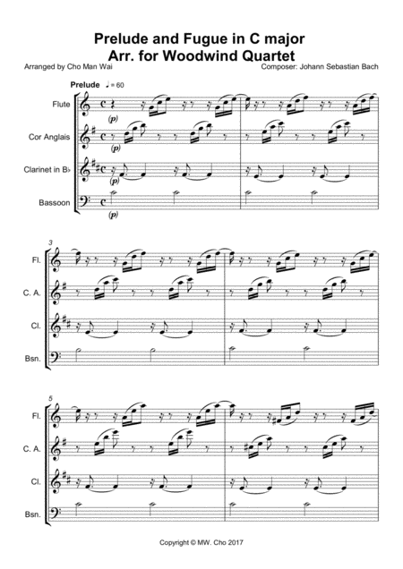 Prelude And Fugue No 1 From The Well Tempered Clavier Bk 1 For Woodwind Quartet Op 2 A Page 2