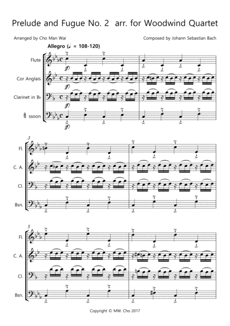 Prelude And Fugue No 2 From The Well Tempered Clavier Bk 1 Arr For Woodwind Quartet Op 2 B Page 2