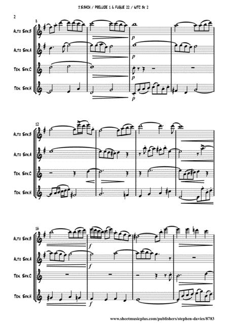 Prelude No 1 Fugue No 22 From The Well Tempered Clavier Book 2 By Js Bach For Saxophone Quartet 2 Altos 2 Tenors Page 2