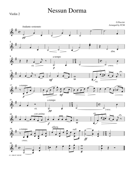 Puccini Nessun Dorma For String Quartet Cp201 Page 2