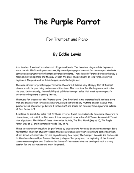 Purple Parrot Beginner Trumpet Solo By Eddie Lewis Page 2