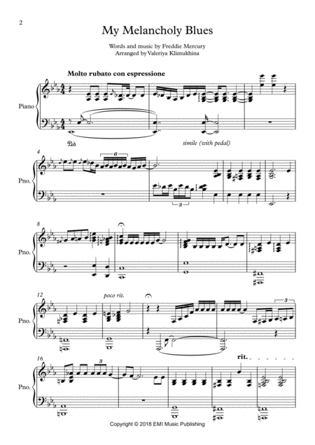 Queen My Melancholy Blues For Piano Solo Page 2