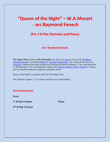 Queen Of The Night From The Magic Flute 2 B Flat Clarinets And Piano Page 2