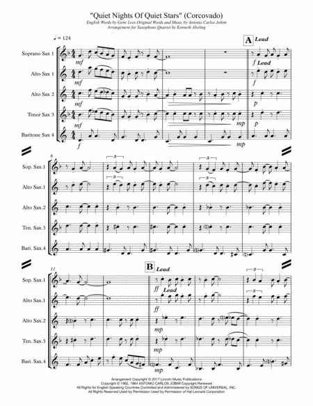 Quiet Nights And Quiet Stars Corcovado For Saxophone Quartet Satb Or Aatb Page 2