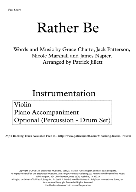 Rather Be For Solo Violin With Piano Accompaniment Optional Percussion Page 2