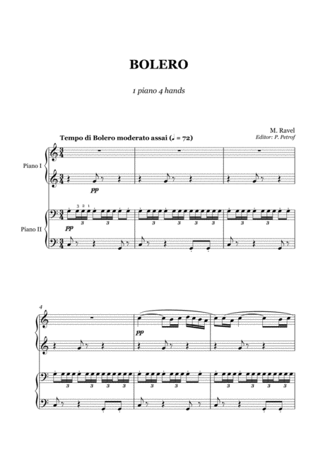 Ravel Bolero 1 Piano 4 Hands Score And Parts Page 2