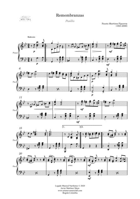 Remembranzas Pasillo For Piano Latin Folk Music Page 2