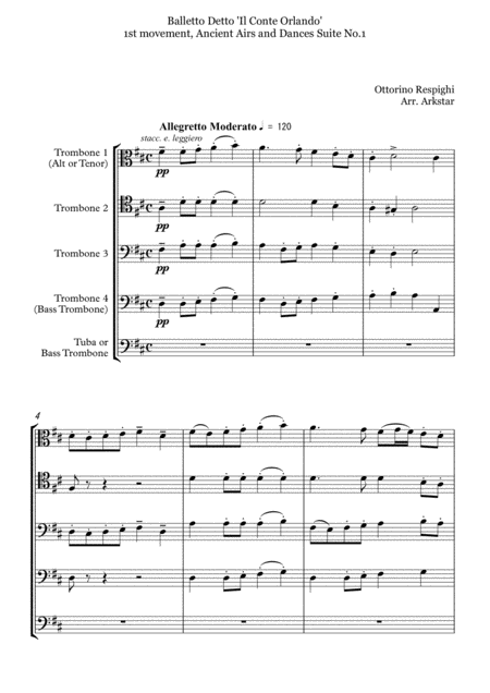 Respighi Ancient Airs And Dances Antiche Arie E Danze Suites No 1 Balletto Il Conte Orlando 1st Movoment For Trombone Low Brass Quintet Page 2