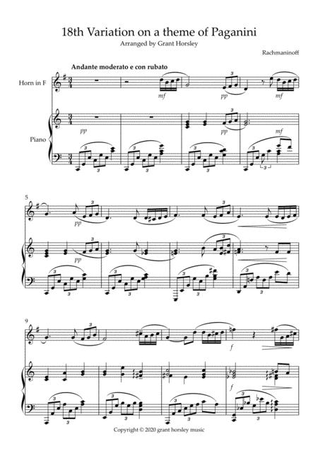 Rhapsody On A Theme Of Paganini 18th Variation Horn In F And Piano Page 2