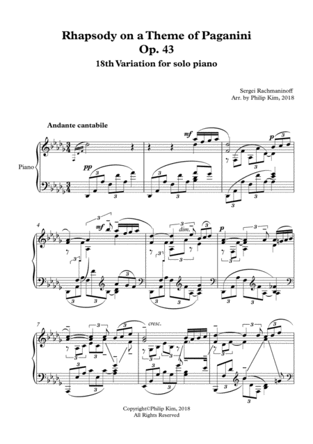 Rhapsody On A Theme Of Paganini Op 43 18th Variation For Solo Piano Page 2