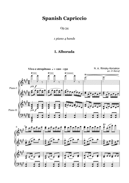 Rimsky Korsakov Spanish Capriccio Op 34 1 Piano 4 Hands Score And Parts Page 2